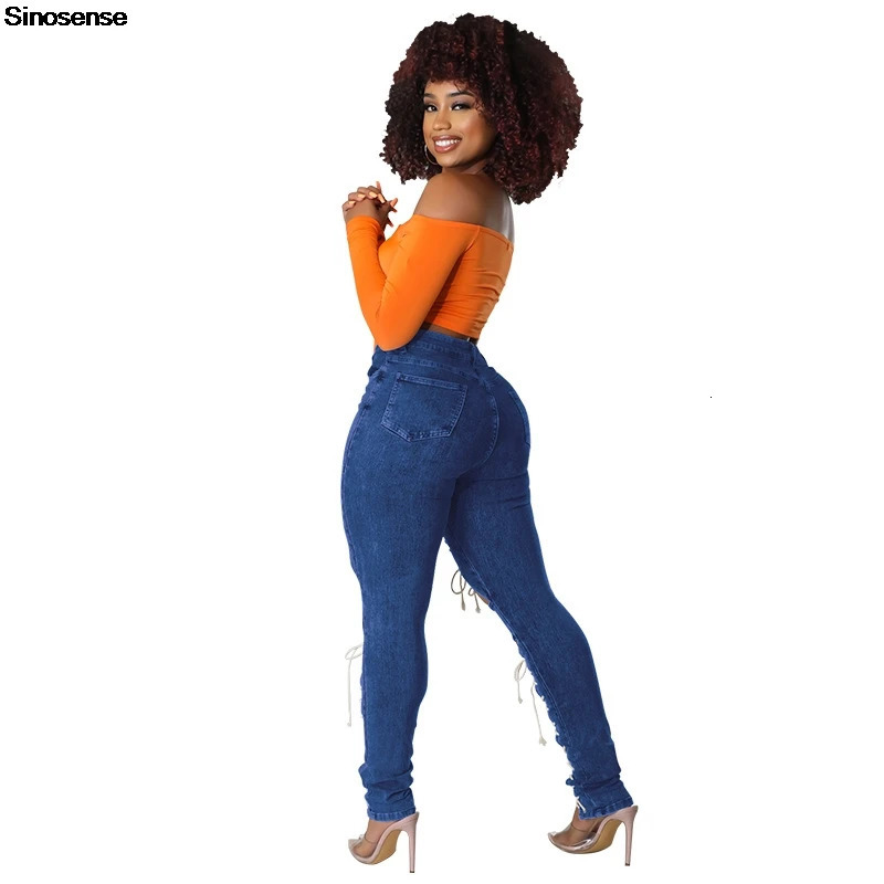 Womens Lace Up Skinny Jeans Stretch Distressed Destroyed Denim Pants Sexy Daily Date Street Going Out Night Club Party Jeans 250604