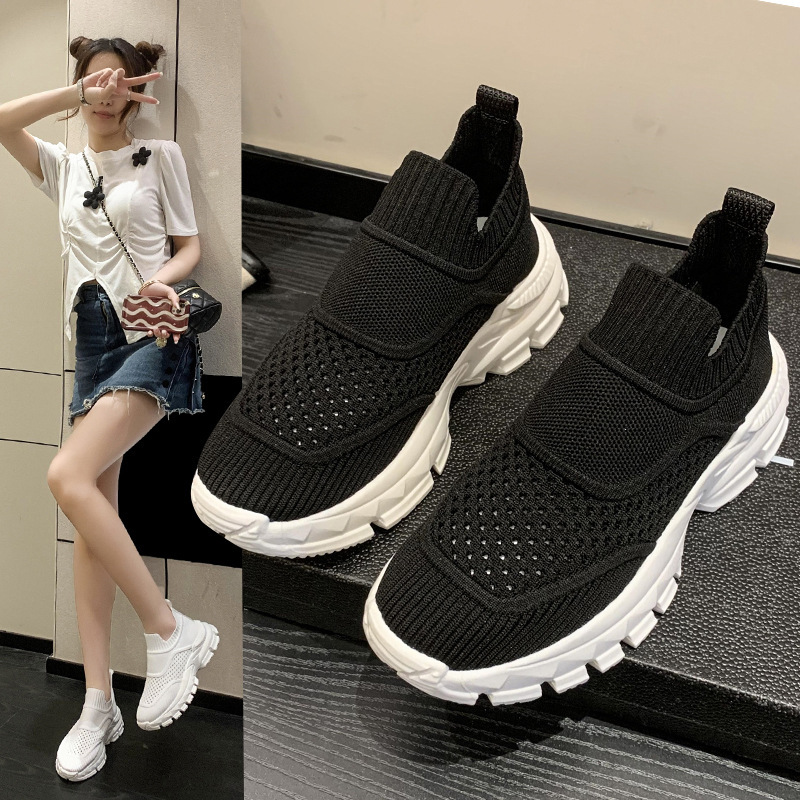 Flyknit Sneakers Summer New Mesh Breathable Lightweight Casual Shoes Thick Sole Slip On Casual Running Shoes For Women Trendy Ddmysaturn