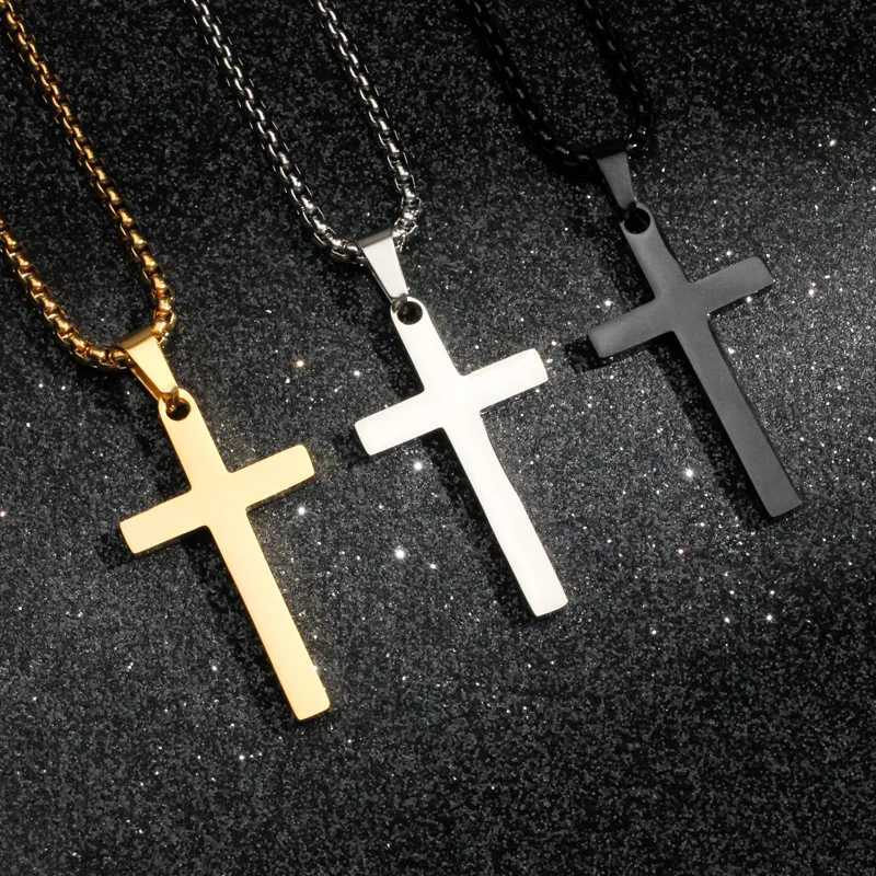 Cross Necklace for Men Gold Black Silver Color Stainless Steel Pendant Simple Jewelry Gifts Cross Chain Necklace for Men Boys XJ250604