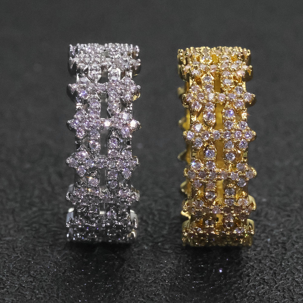 Hip Hop 8mm Micro Paved Full Diamond Ring Personality Trendy Jewelry Accessories Mens Moissanite Ring moissanite