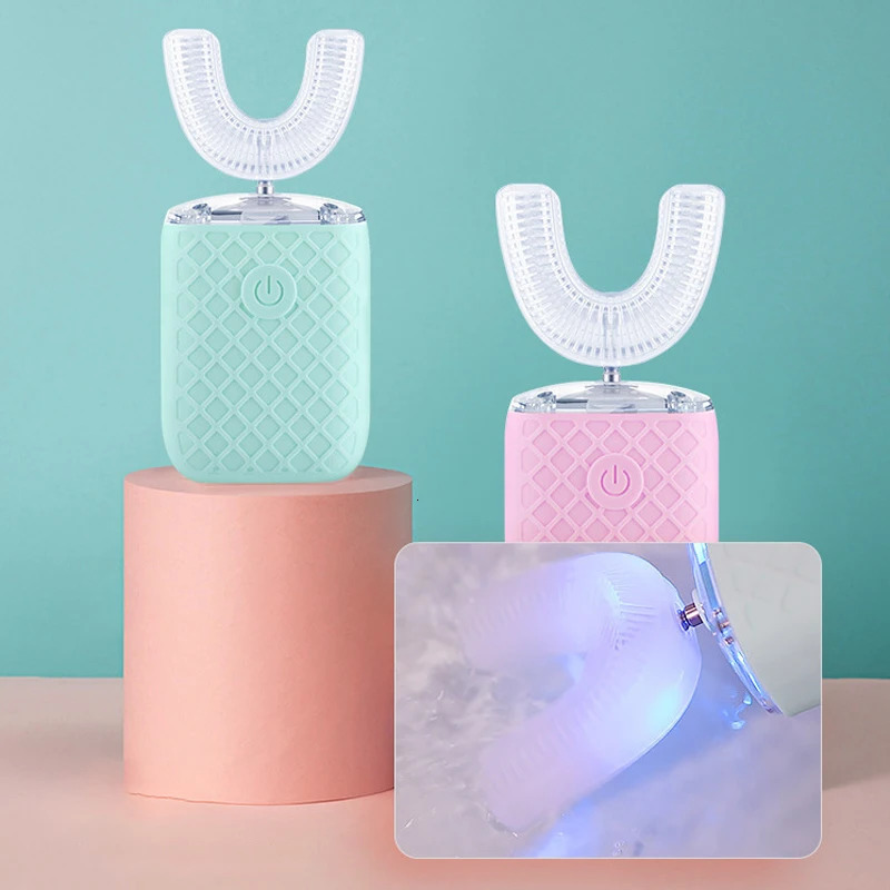 360° Automatic Electric Toothbrush U Shaped Rechargeable for Adults Kids Silicone Sonic Tooth Brushes Blue Light Teeth 250604