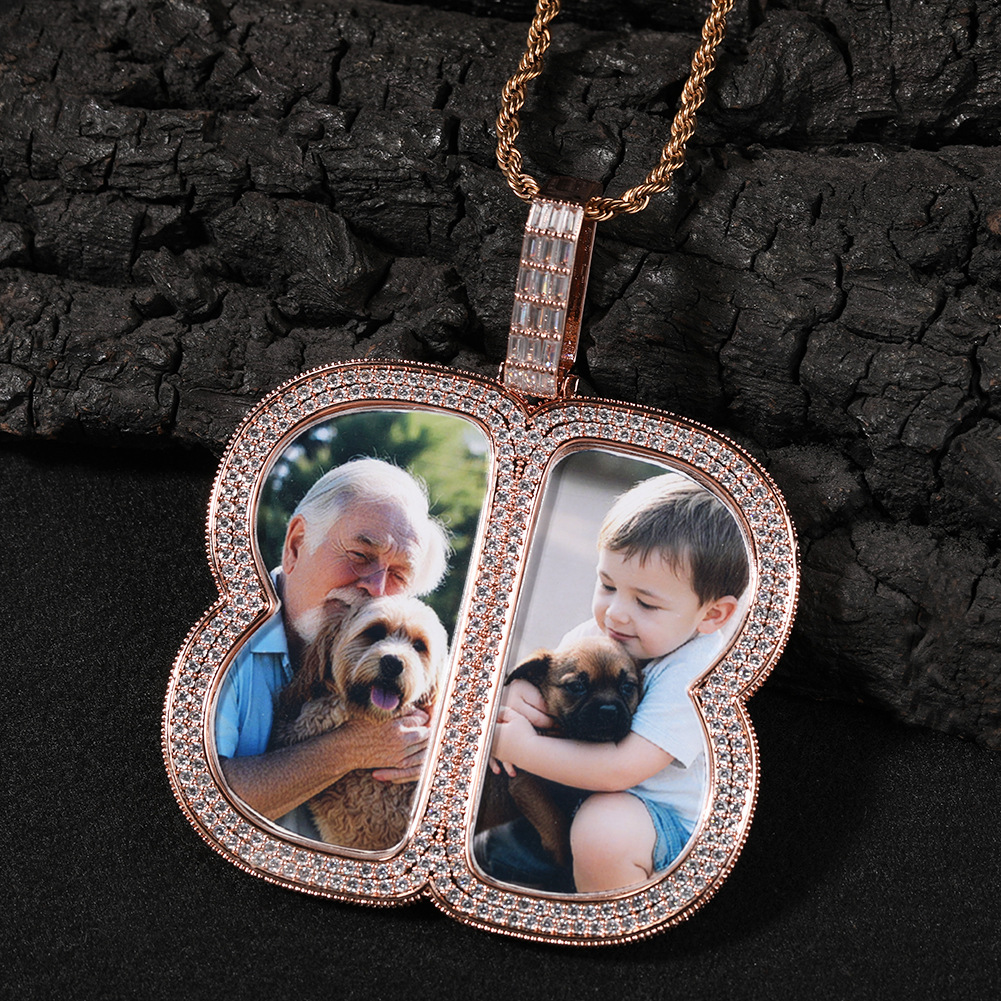 Custom Photo Pendant Necklace Personality Geometry Memorial Frame Medal Jewelry