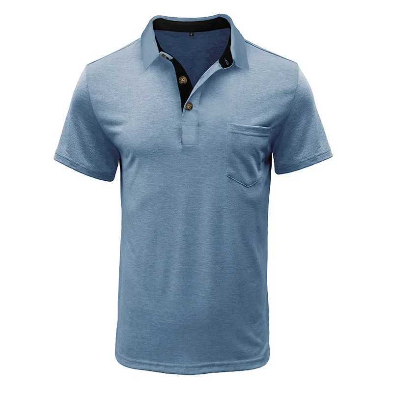 Mens Polo Shirts Summer American Vintage Waffle Knit Henry Collar T-Shirt Fashion Short-Sleeved Loose Casual Top POLO Shirt XJ250605