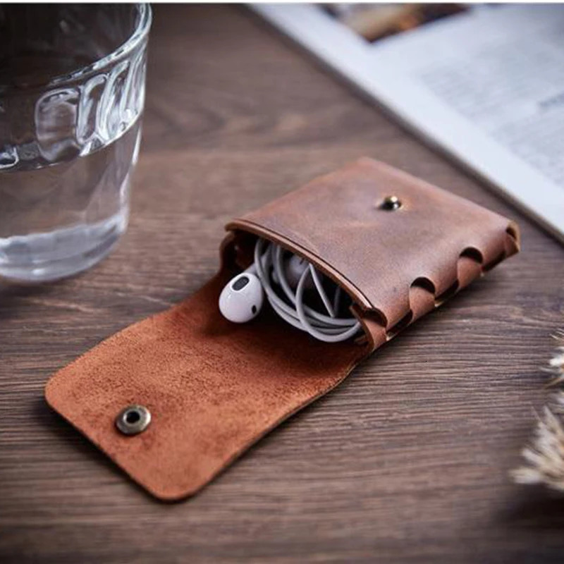 100% Genuine Leather Coin Purse For Men Women Female Cowhide Vintage Small Mini Money Bag Earphone Line Case Change Pouch Holder 250605