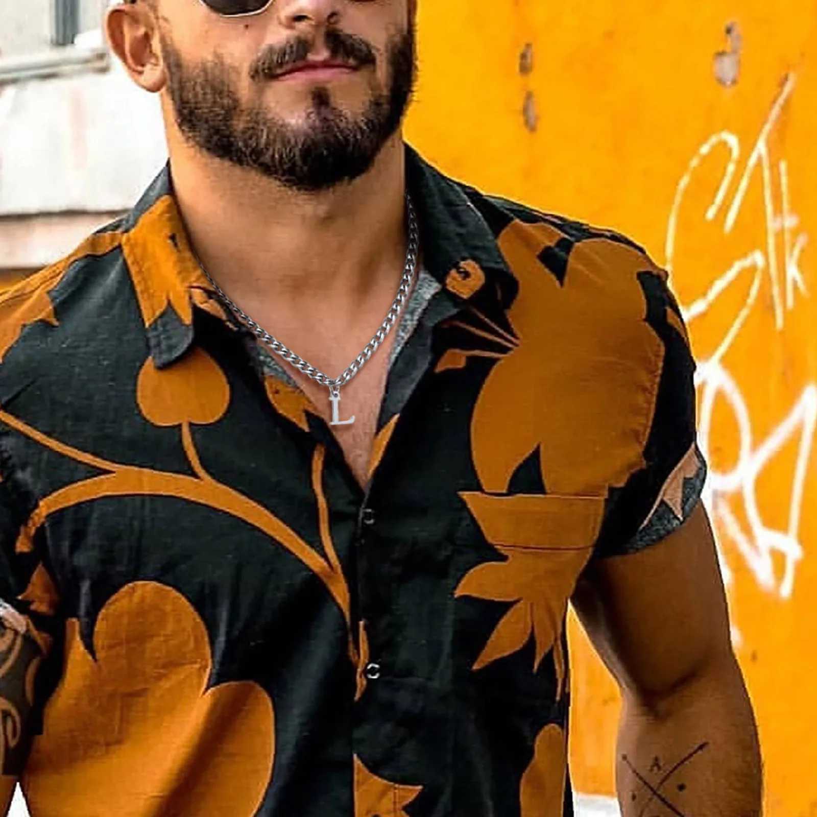 Initials Cuban Chain Necklaces for Men Boys Waterproof A-Z 26 Alphabet Charm Pendant with 50cm/19.7 Stainless Steel Chain Gifts XJ250604