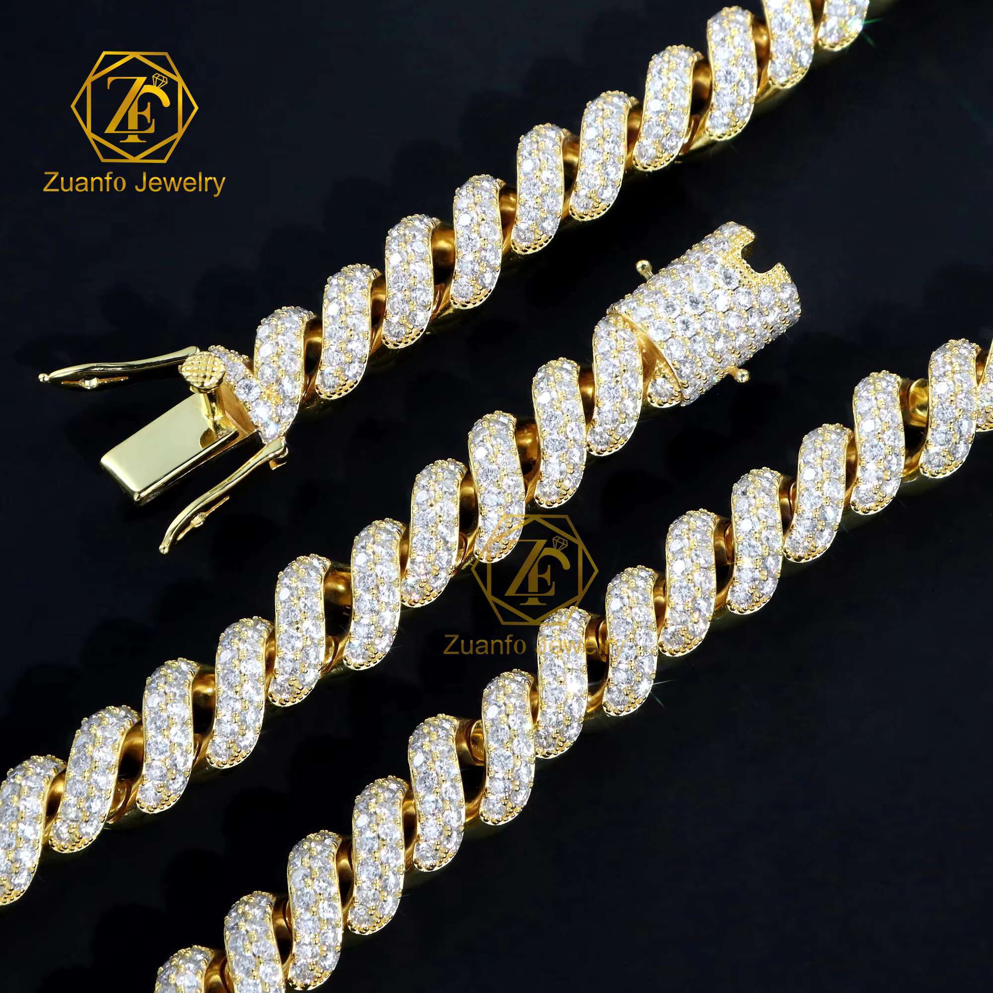 Hip Hop 925 Sterling Silver Necklace Unisex Chunky Cuban Link Chain 12mm Geometric 28-Inch VVS1 Moissanite Diamond for Gift
