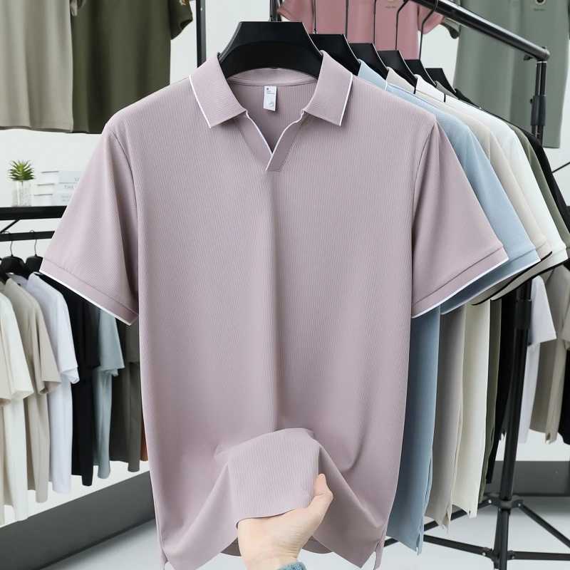 Summer New Mens Short Sleeve Luxury High End Designer Flip Collar Polo Shirt High Quality Silk Comfortable Fashion T-shirt Top XJ250605