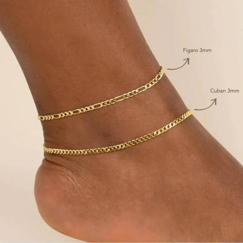 Chunky Figaro Chain Anklets For Women Punk Stainless Steel Gold Color Figaro Chain 2110cm Anklet Chain Summer Jewelry Gift 250528