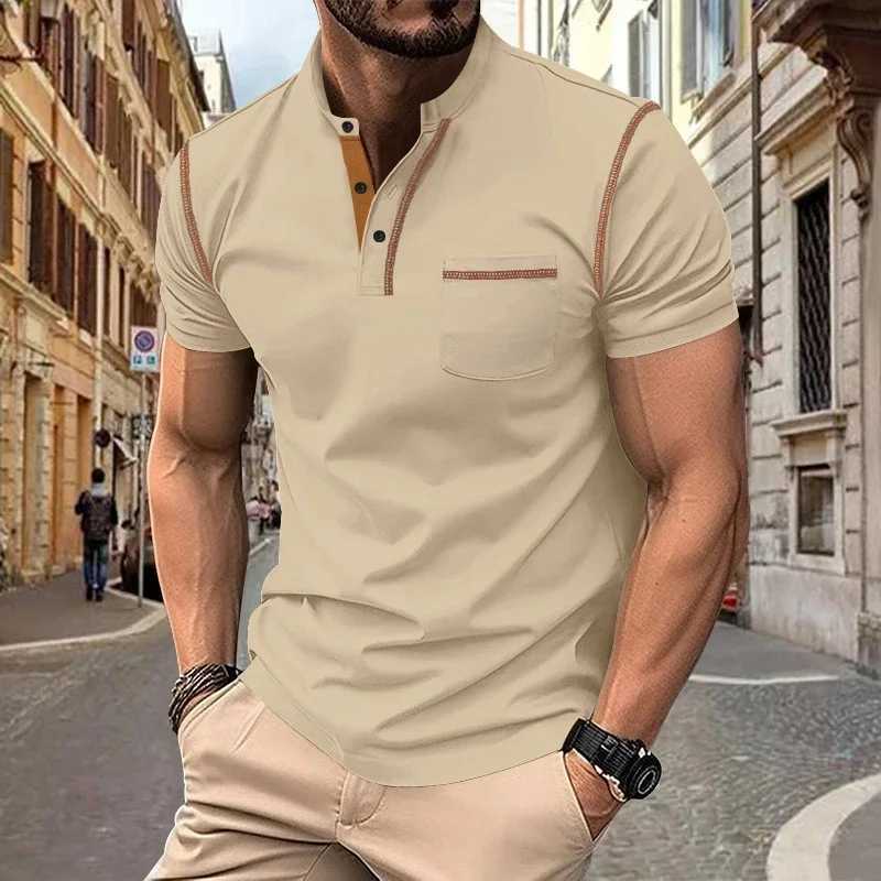 Mens Casual Short-sleeved Polo Shirt Office Business Casual Shirt Outdoor Golf Breathable Lapel Button Pocket Casual Shirt XJ250605