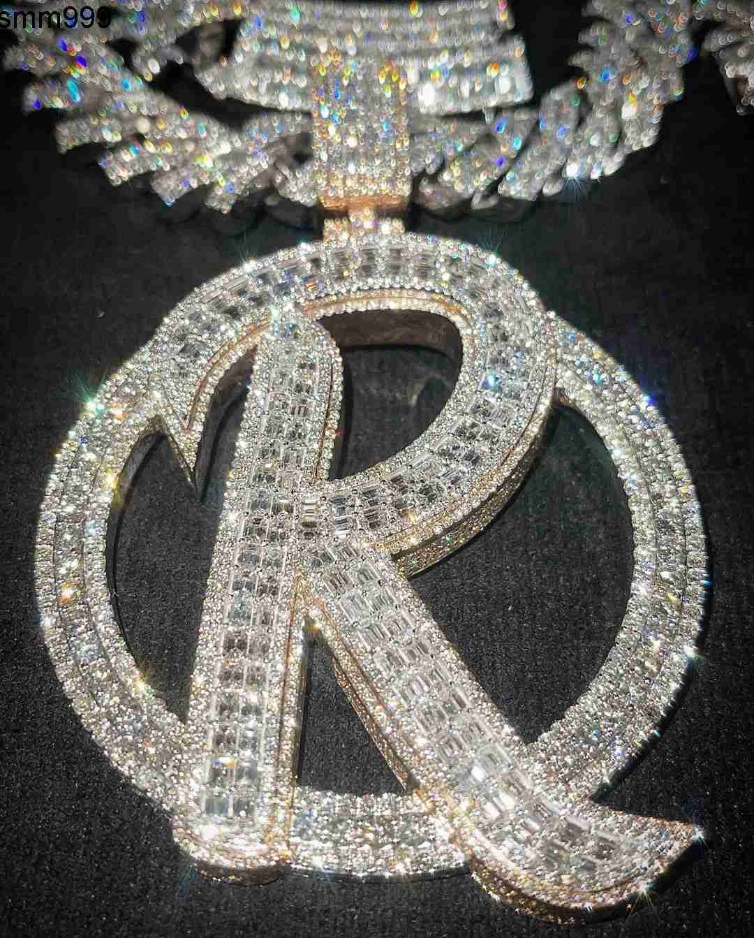 Hip Hop 925 Silver Custom Pendant Iced Out Jewelry VVS Moissanite Diamonds Custom Necklace Initial R Pendant