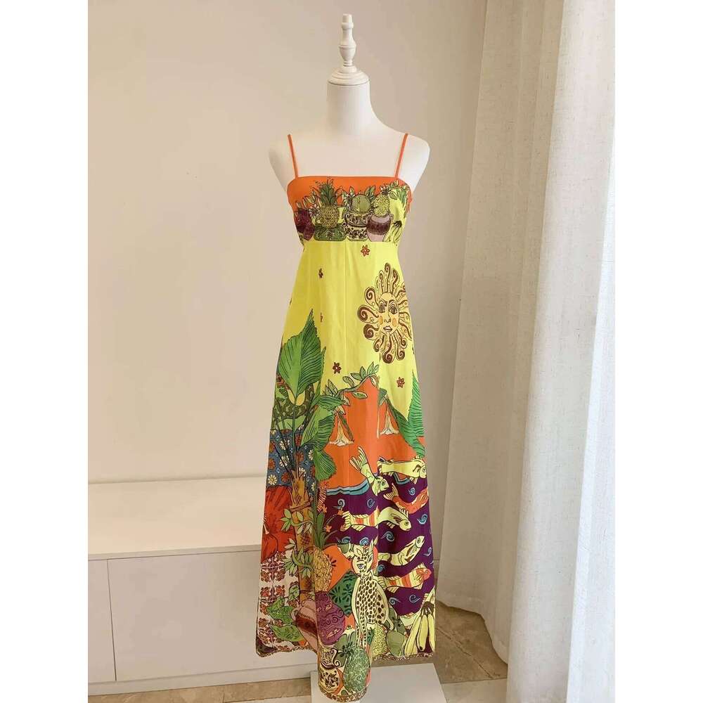 Women Forest Printed Strapless Back Elastic Sleeveless Sling Long Dress