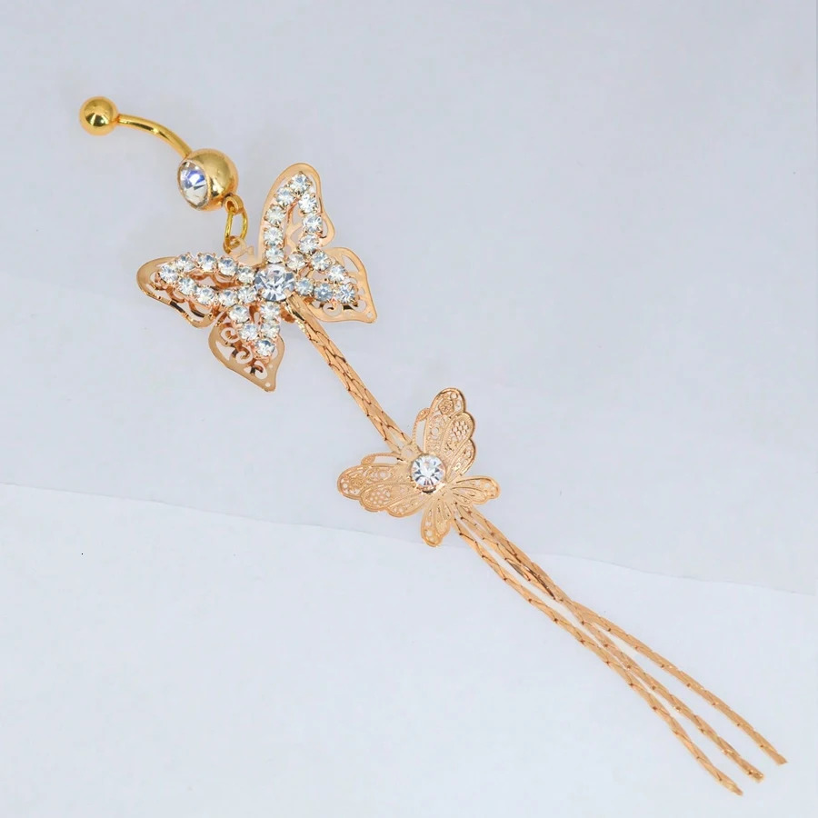 Summer Belly Button Rings Stainless Steel Zircon Butterfly Navel Piercing for Women Body Belly Jewelry Pendant 250530