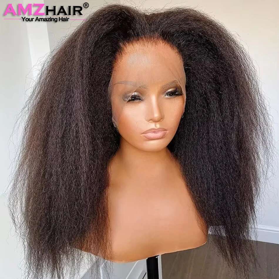 Yaki 13x4 Front Real Human Hair For Women Pre Plucked Brazilian Kinky Straight 4X4 Transparent Lace Closure Curly Wigs