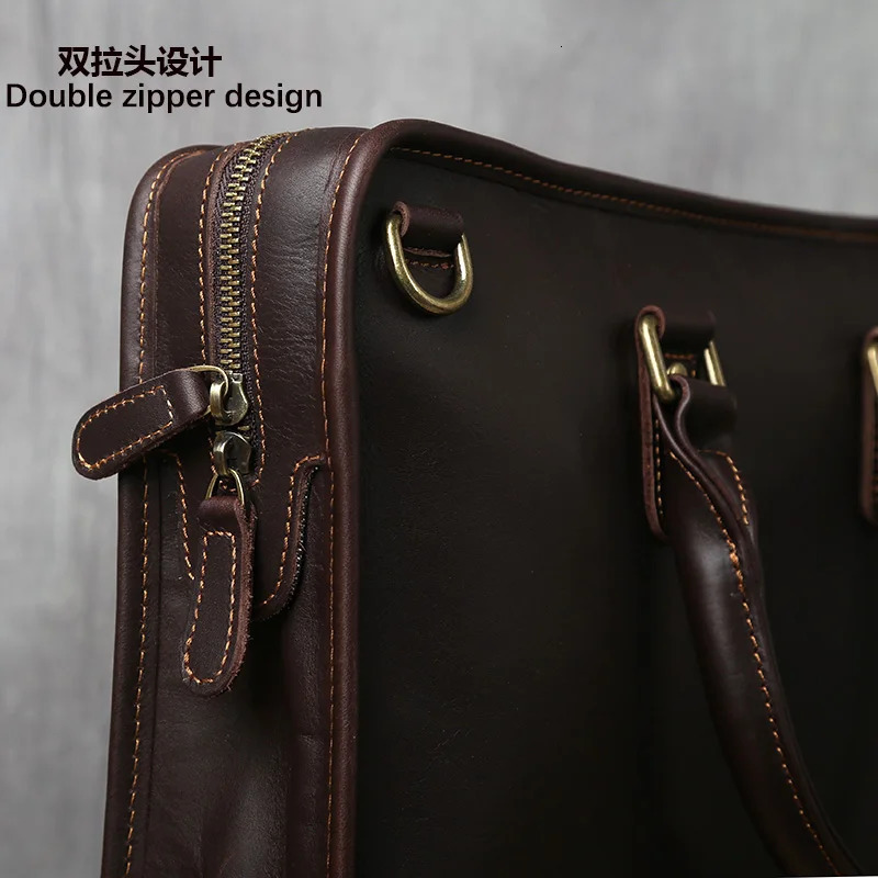 NZPJ Retro Mens Briefcase Leather Laptop Bag Top Layer Cowhide Casual Handbag 14 Inch Business Shoulder Bag Messenger Bag 250603