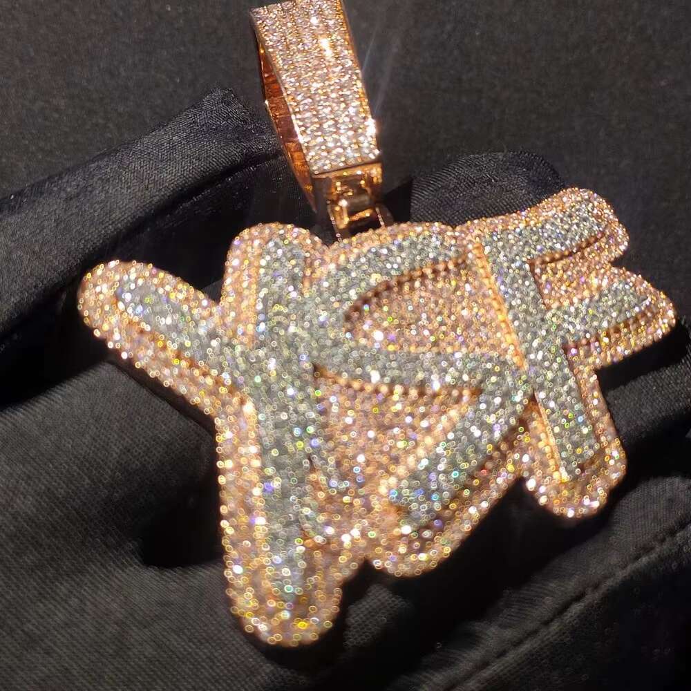 925 silver rose gold plated custom name 3D letter pendant white moissanite necklace for women with rope chain hip hop jewelry