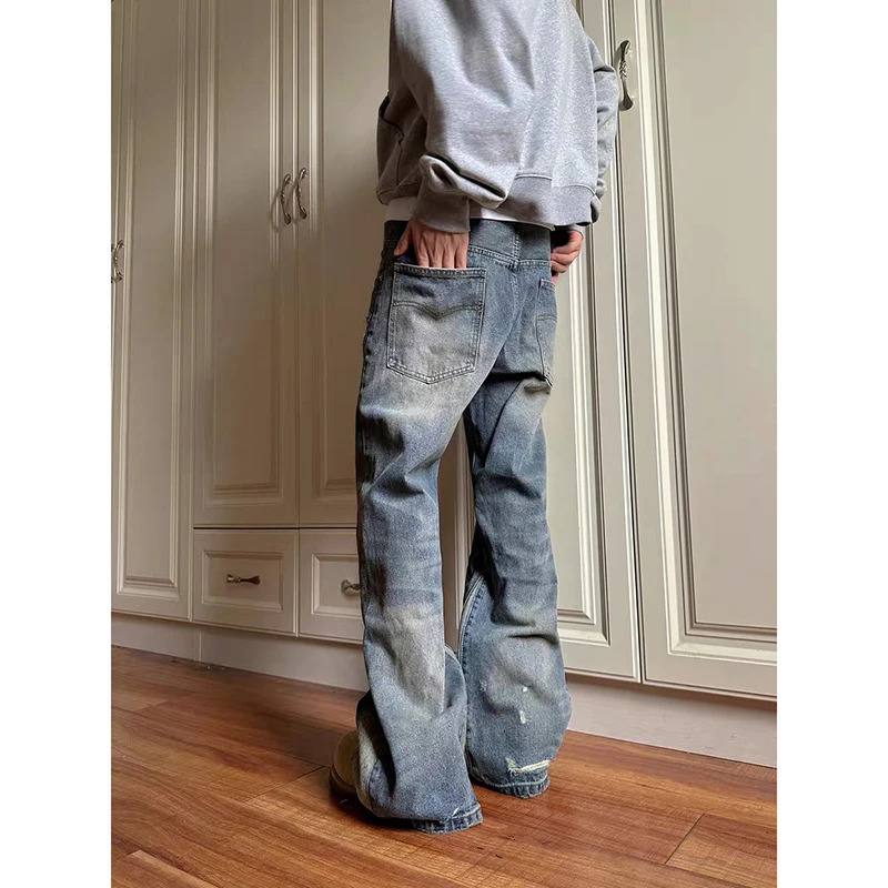 Jeans Women Denim Ripped Streetwear Wide Leg Pants Floor Length Splice Loose Casual Pockets High Waist Straight Trousers 250604
