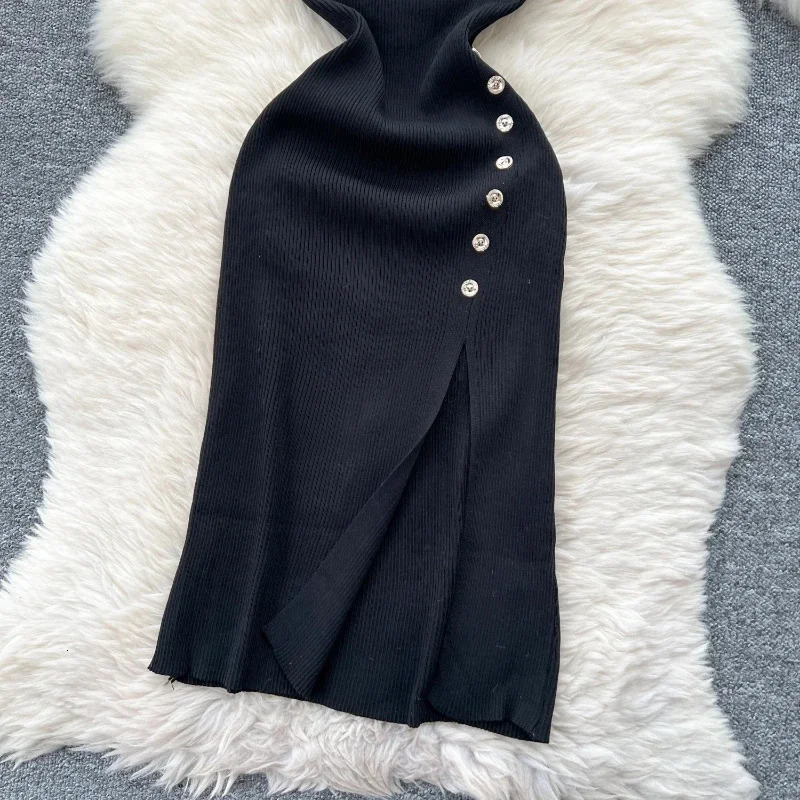 HELIAR Elastic Sexy Package Hips Knitted Long Dress Women Split Party Bodycon Summer Streetwear Outfits Dresses 250604