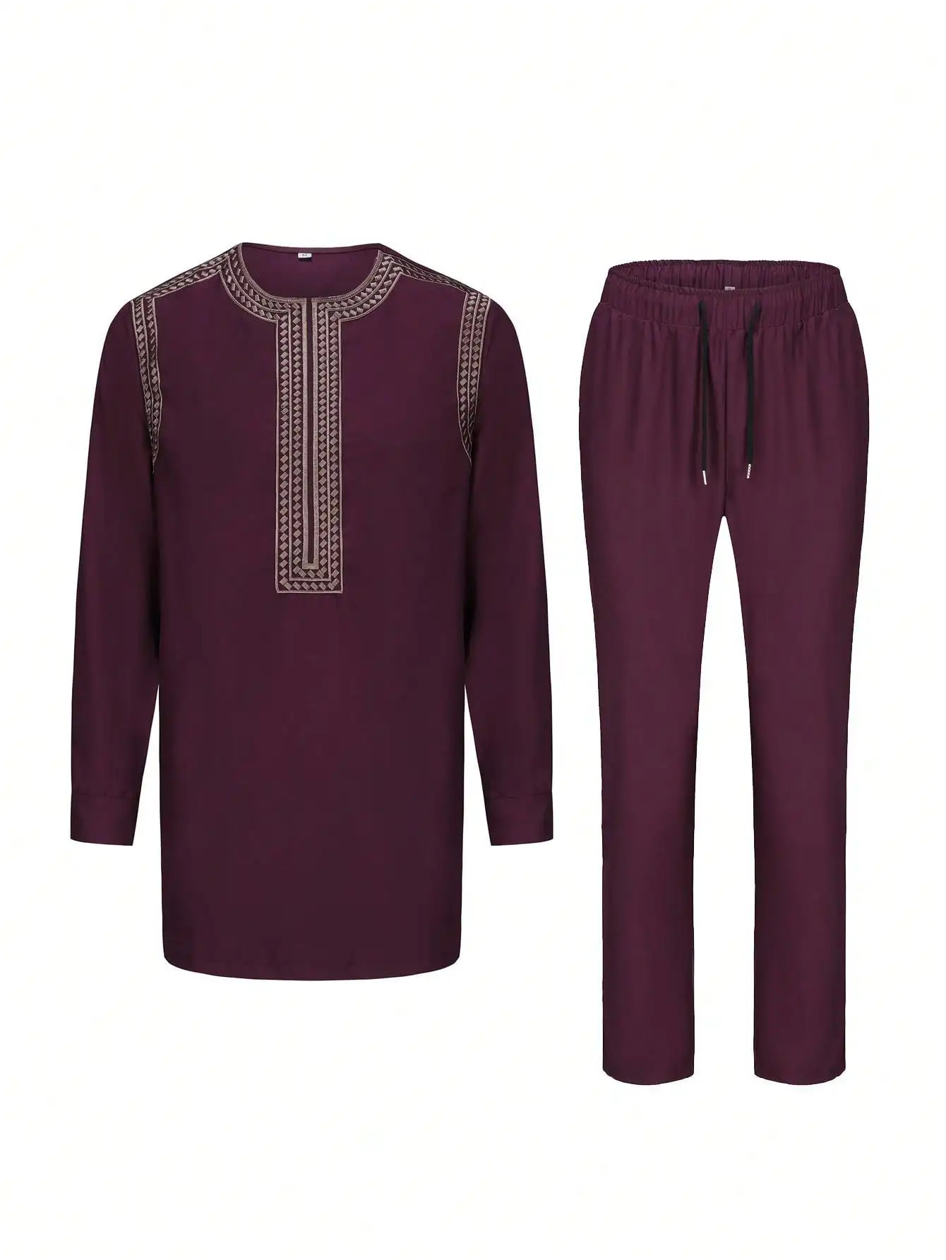African Clothing For Men Suits Traditional Embroidery Long Sleeve Top Pants Two-piece Set Kaftan Outfits Fashionable 250603