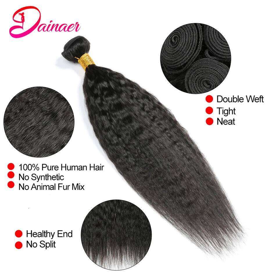 Kinky 3 Yaki Straight 4x4 Human Hair Bundles With Closure