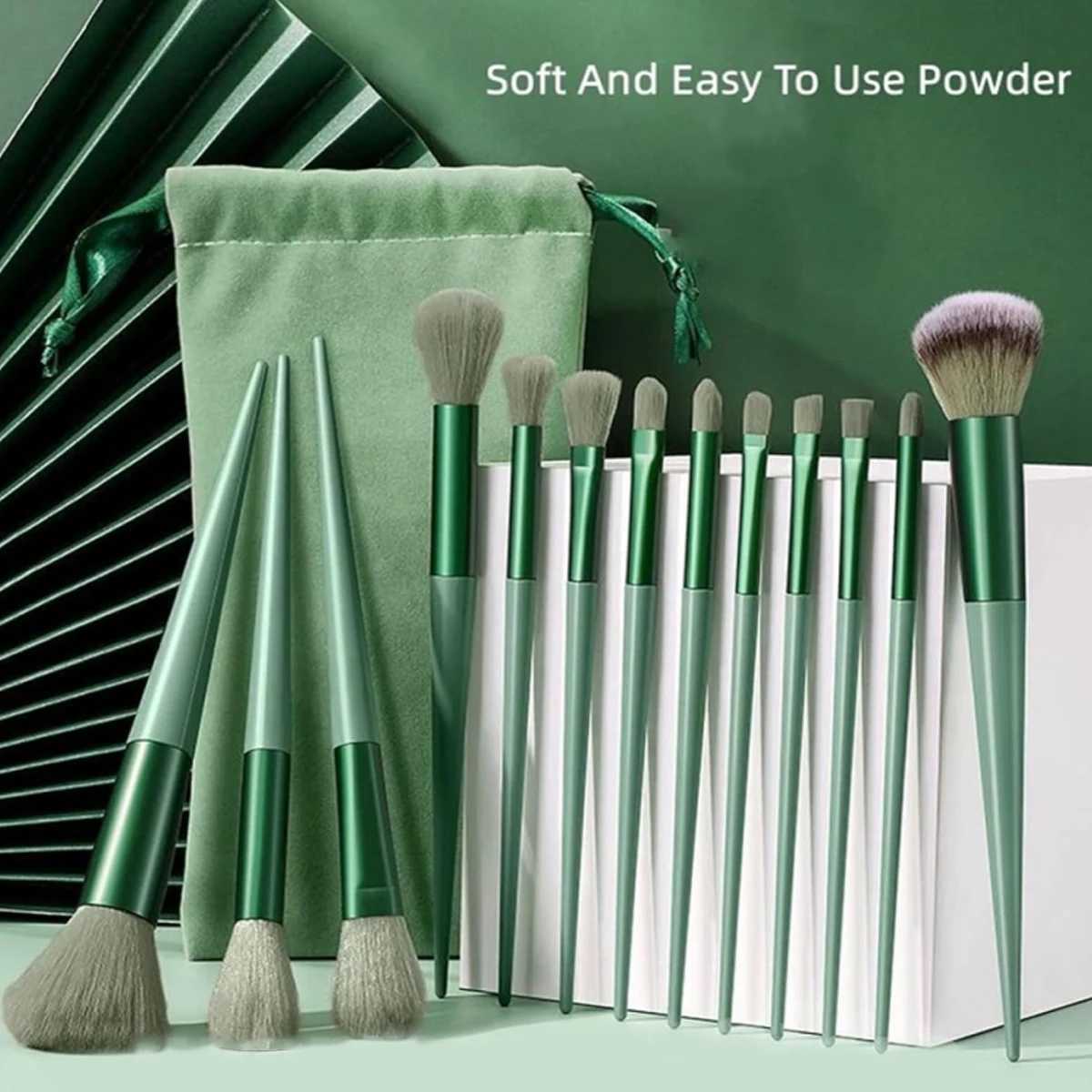 13PCS Four Seasons Green Makeup Brush Green Makeup Quick Drying Makeup Brush Set Super Soft powder ber Powder Brush W250605
