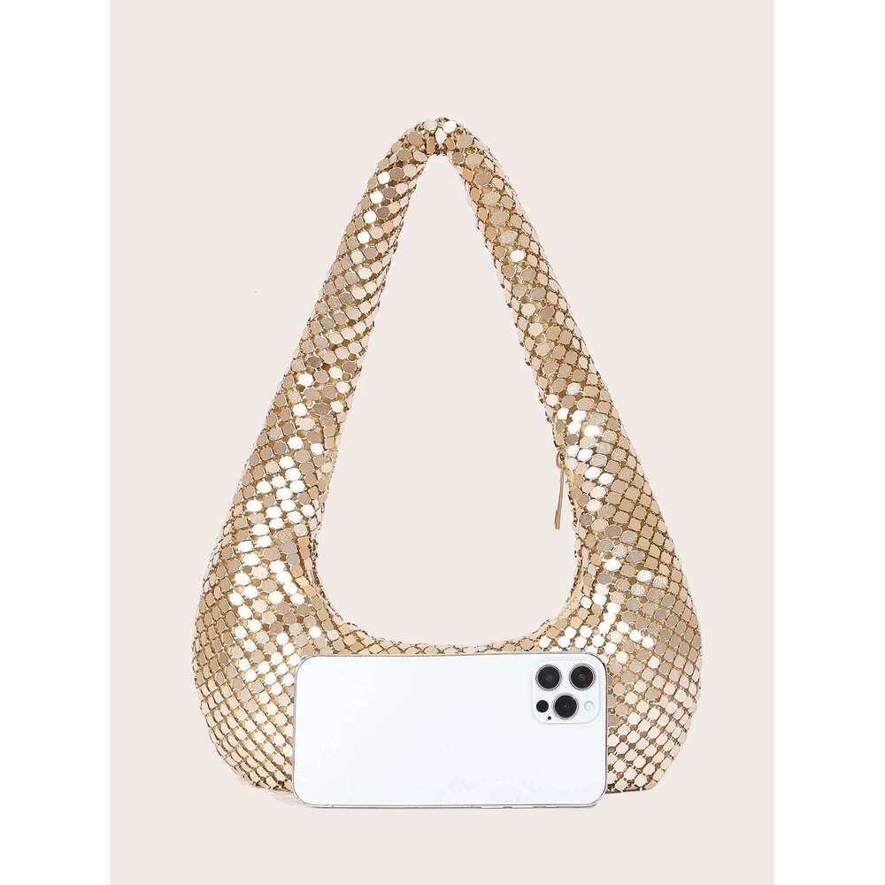 Women s Evening Aluminum Sequin Armpit with Zipper Lightweight Casual Handbag Party Sparkling Shoulder Mobile Phone Bag