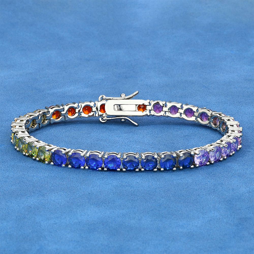 Hip Hop 5mm Colorful Tennis Chain Moissanite Bracelet Jewelry Trendy Versatile Mens Bracelet Custom