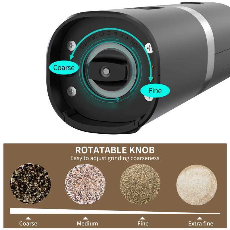 Rechargeable Electric Salt and Pepper Grinder Set USB Spice Salt Pepper Mills With LED Light Adjustable Coarseness Base-Charging X250605