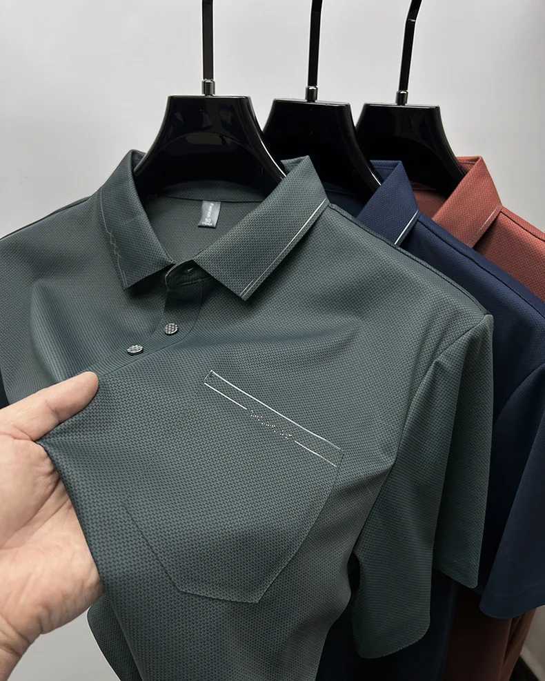 Summer high-end brand short sleeve mens POLO shirt fashionable pocket decoration comfortable and breathable ice silk T-shirt XJ250605