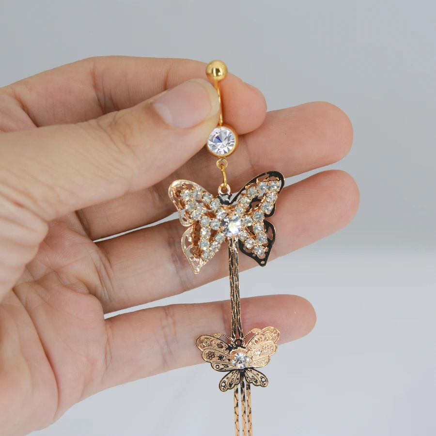 Summer Belly Button Rings Stainless Steel Zircon Butterfly Navel Piercing for Women Body Belly Jewelry Pendant 250530
