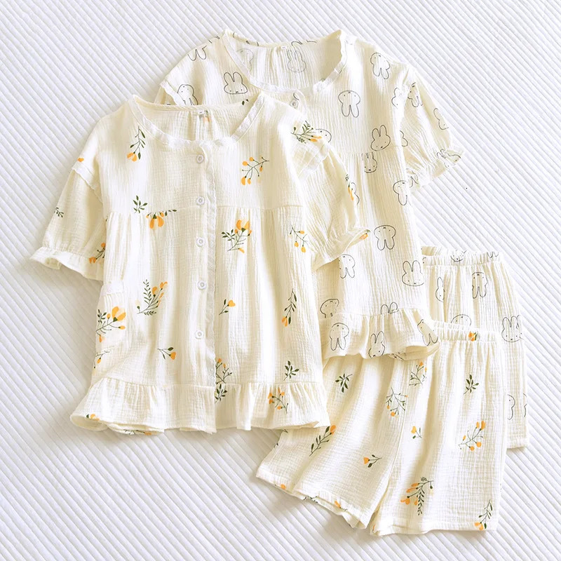 Wholesale Retail Japanese and Korean Pajamas Womens Summer Cotton Short Sleeve Shorts Large Size Sweet Loungewear 250529