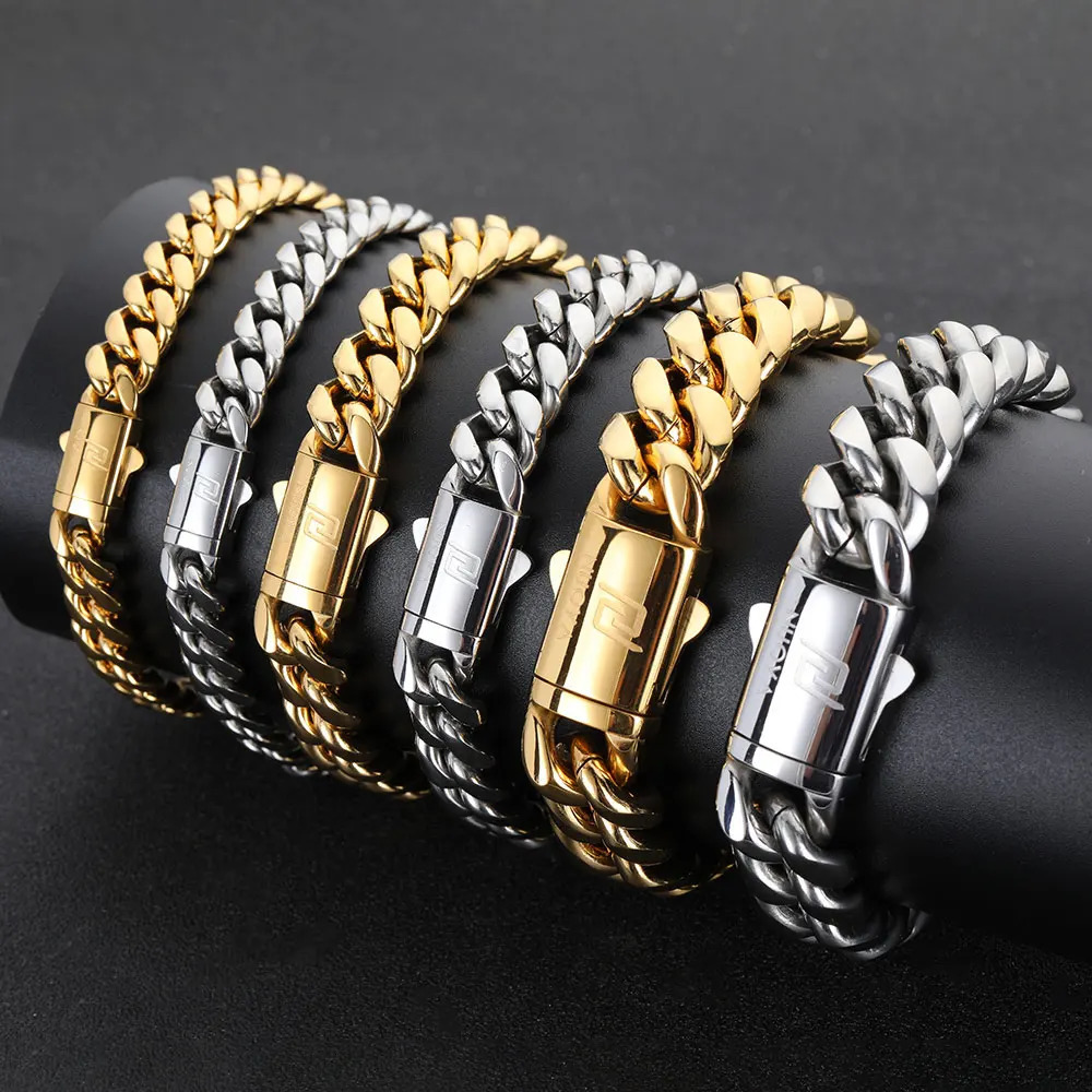 Hip Hop Rock Jewelry Free Custom Name Miami Cuban Link Stainless Steel Bracelet For Men Drop 250530