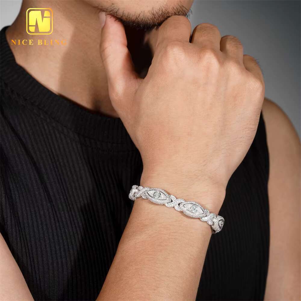 Pass Diamond Tester 925 Silver Gold Plated Hip Hop Jewelry Custom Infinite Eyes 8-character Chain VVS Moissanite Cuban Bracelet