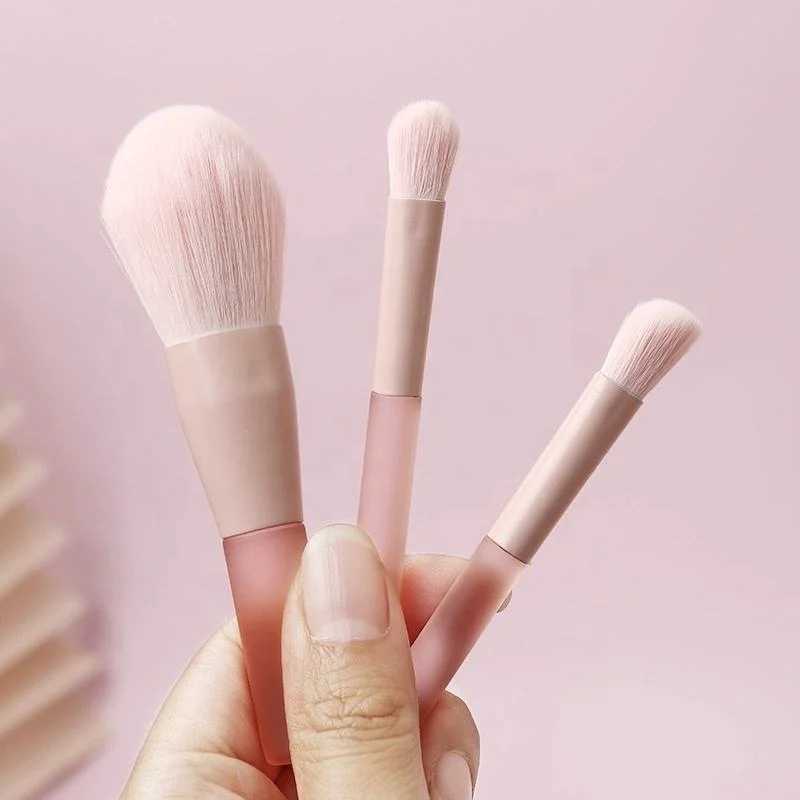 7pcs/10pcs Pink Handle Travel Makeup Brushes Synthetic Foundation Powder Eye Shadows Mini Makeup Brush Set with Brush Bag W250605