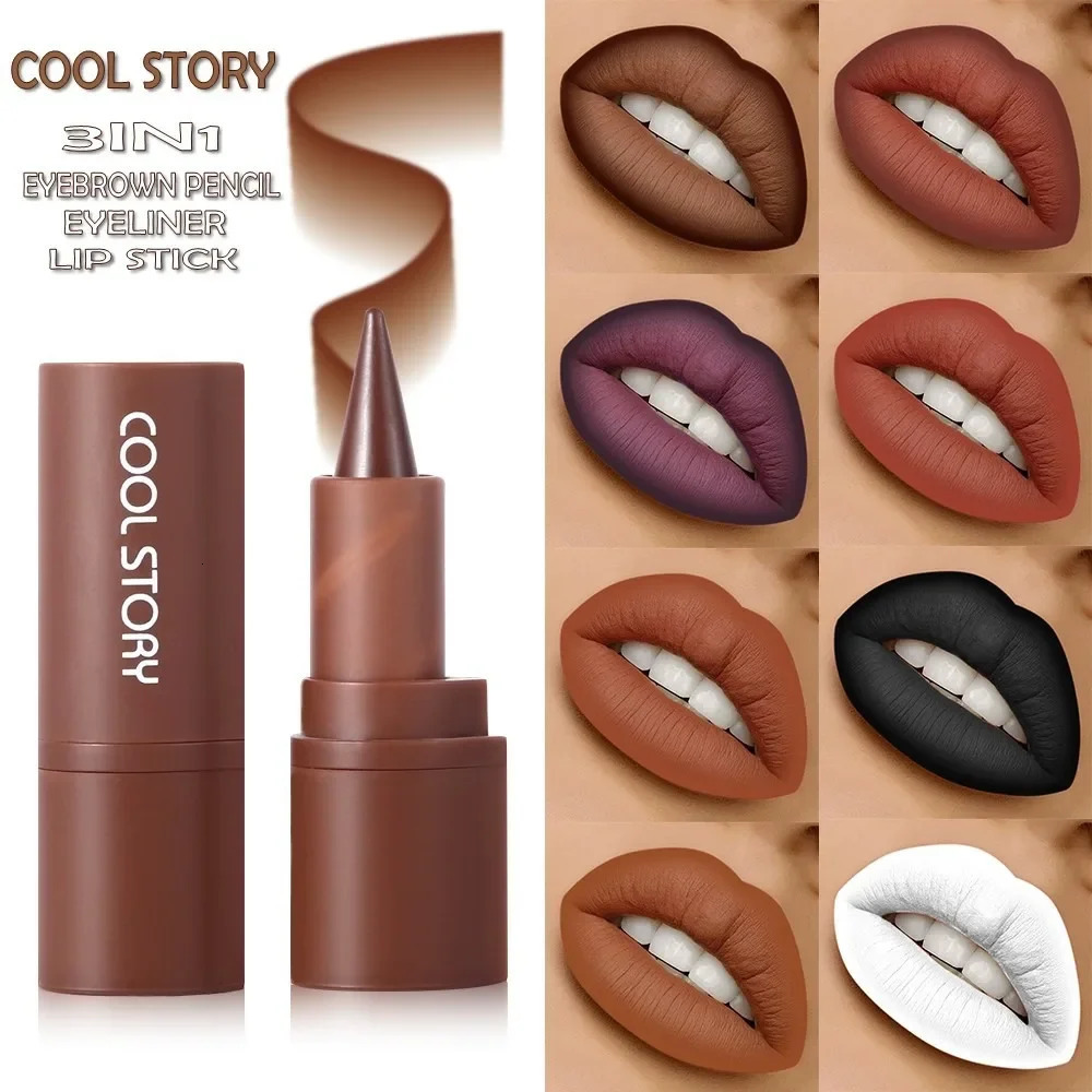 Black Lip Liner Pen Multi-functional Matte Purple White Brown Red Gradient Lipstick Contouring Tint Eyeshadow Eye Liner Pencil 250605