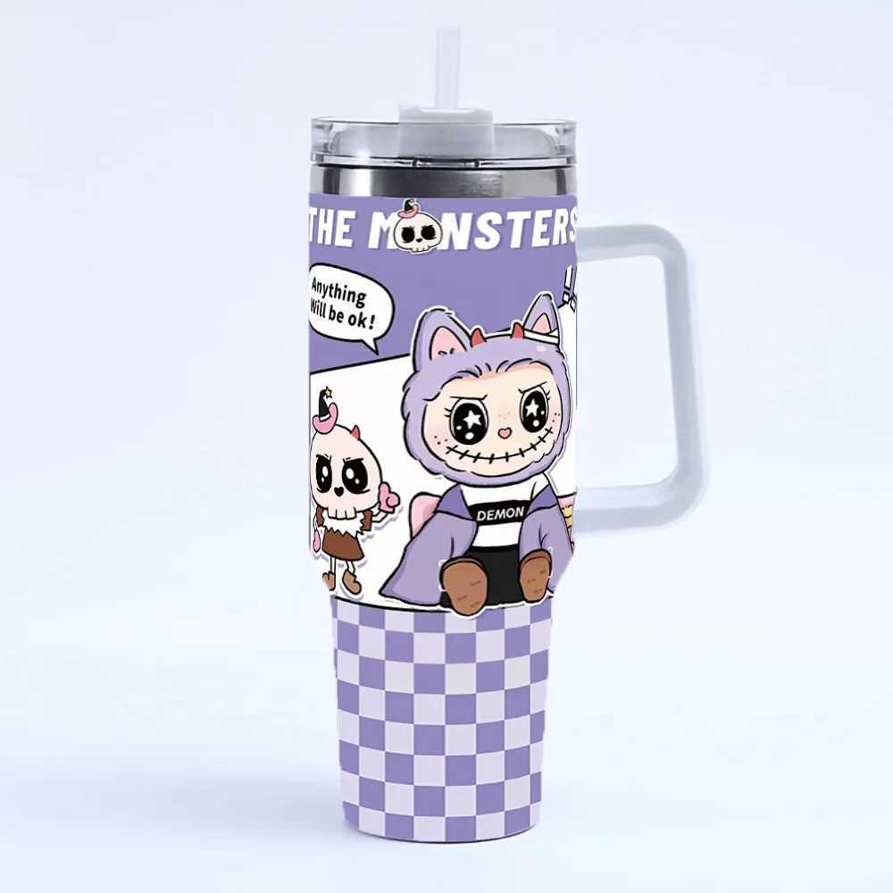 New labubu 40OZ stainless steel drum type tibial drive insulated with straw and lid large capacity car cup X2506051