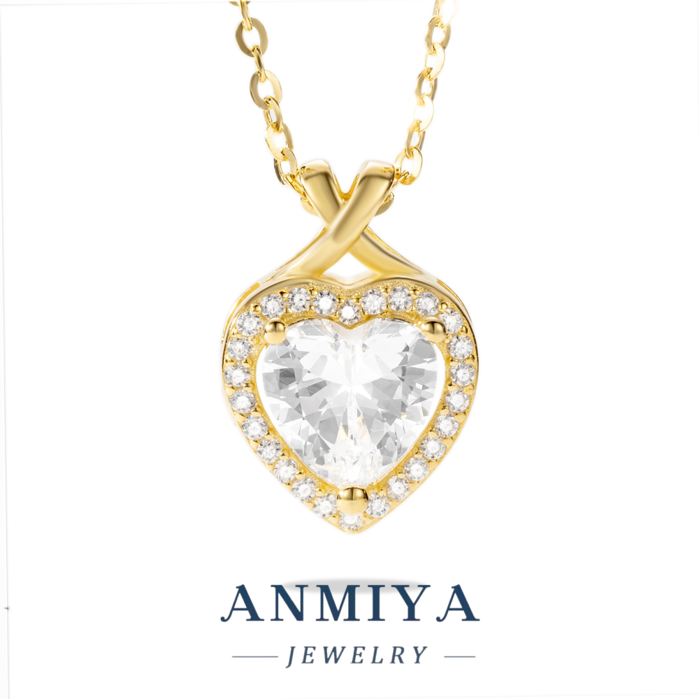 Luxury Gold Plated Silver Jewelry Heart Pendant Necklace, 925 Necklace for Anniversary Gift, Love Heart Pendant for Couples