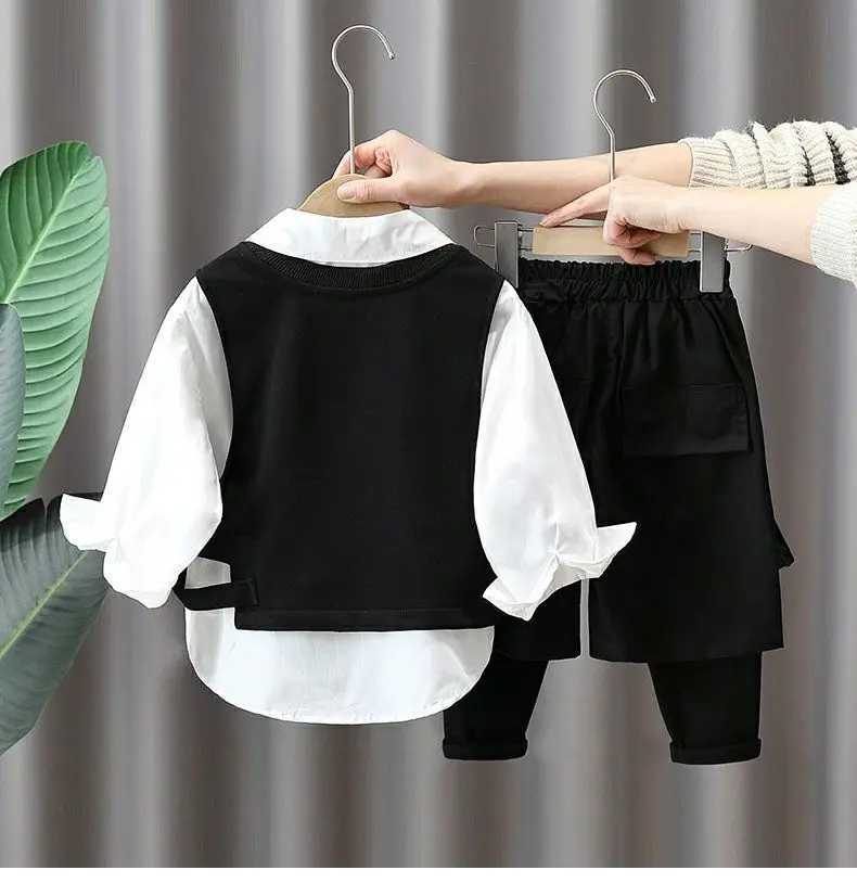 Boys clothing set Spring and Autumn new childrens college style shirt vest pants 3-piece set Kids Outfits 90-140cm R250605