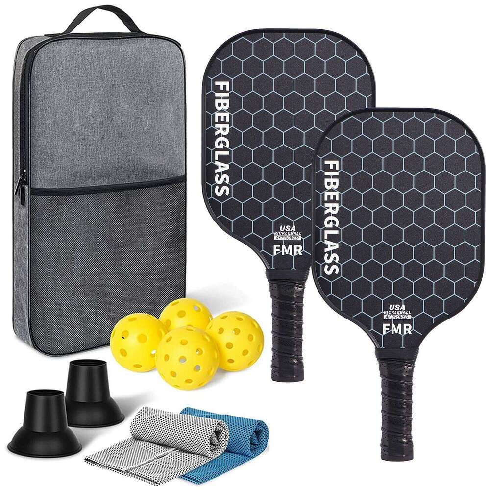 Pickleball Set of 2 USAPA Approved Fiberglass Ball Paddles with 4 Pickle Balls Durable Racket for Beginners