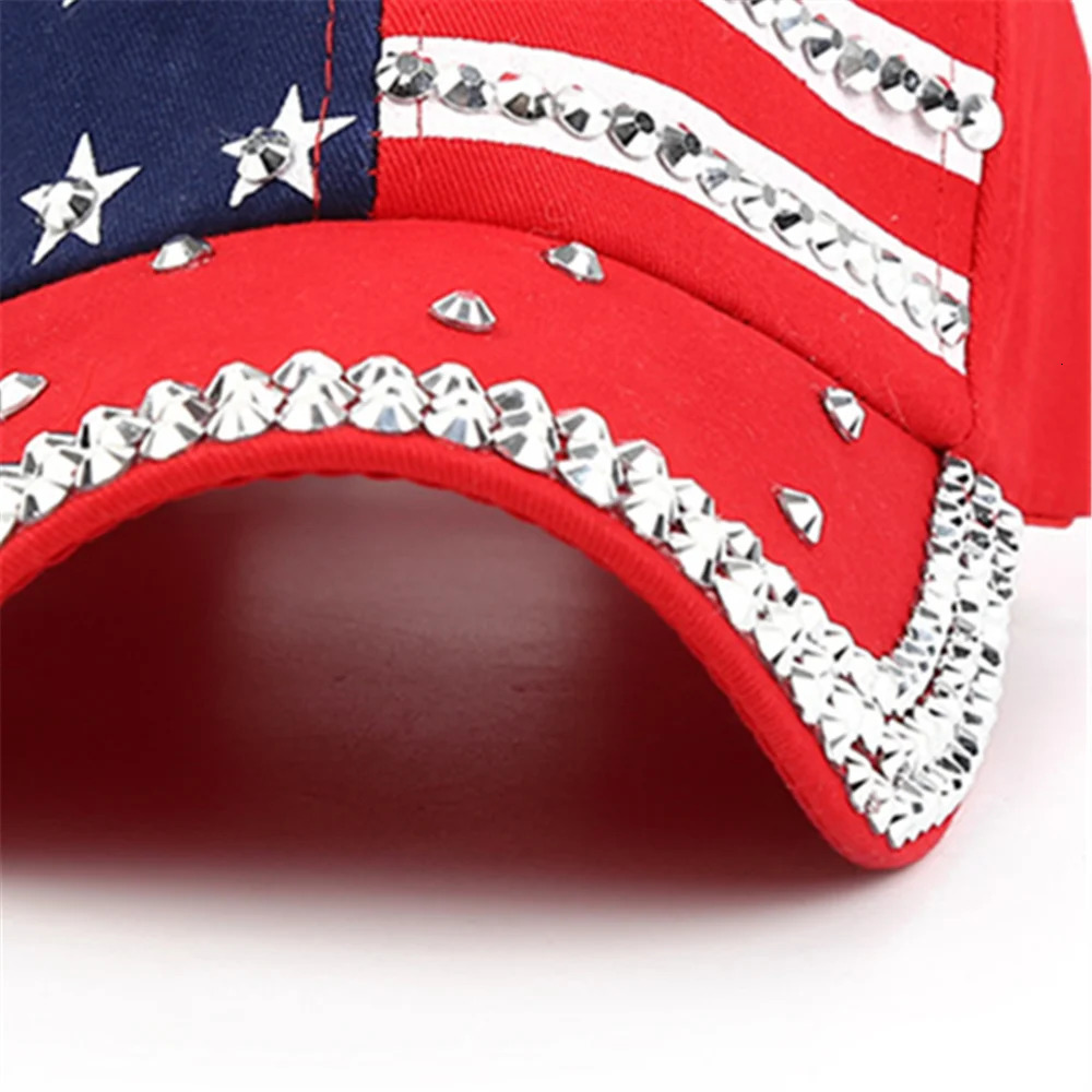 Men Women Baseball Cap USA Flag Diamond Rivet Unisex Adjustable Rap Rock Hats Fashion Gorras 250603
