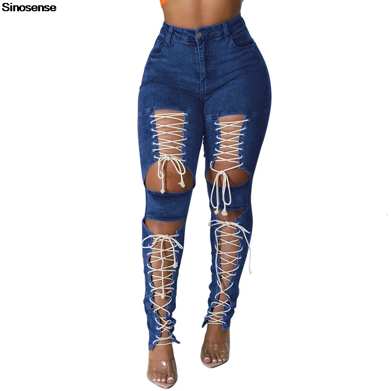 Womens Lace Up Skinny Jeans Stretch Distressed Destroyed Denim Pants Sexy Daily Date Street Going Out Night Club Party Jeans 250604