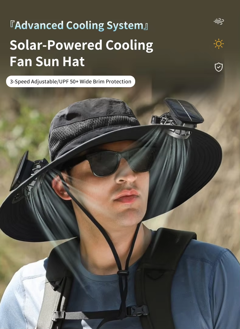 Outdoor Sun & UV Protection Solar Fan Cap Solar Powered Cooling Fan Hat