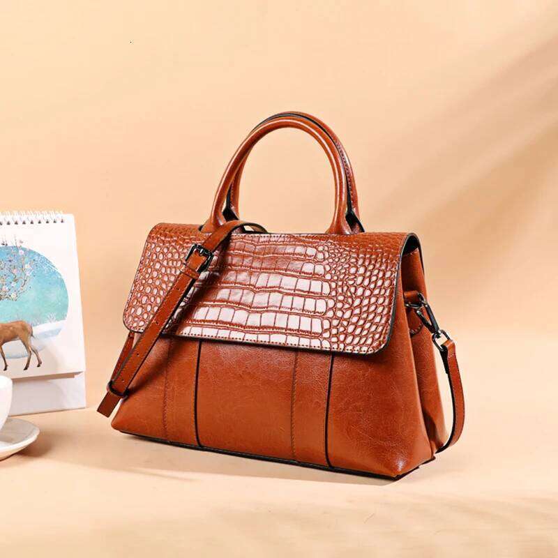 OLOEY Women's Cowhide Genuine Leather Bag Female Crossbody Designer Shoulder Bags Ladies Casual Retro Large Capacity Handbag