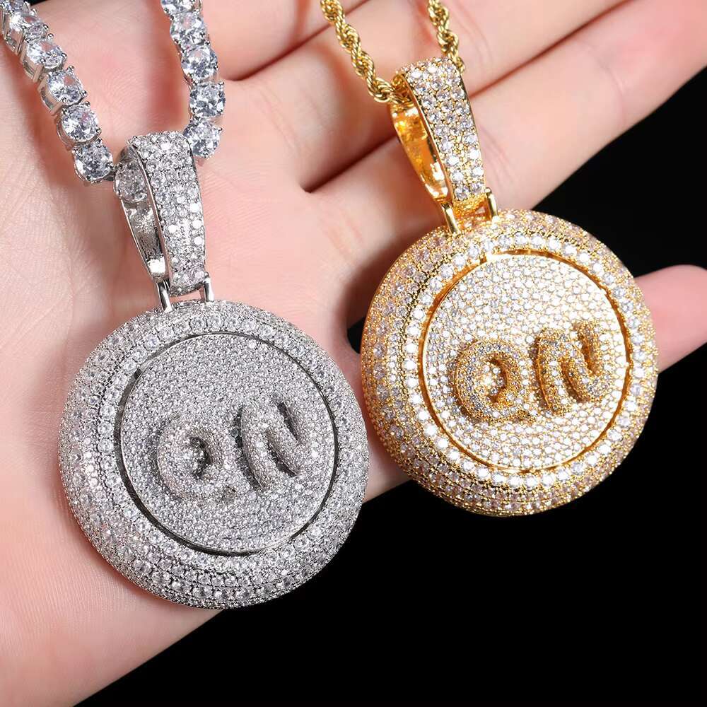 Frozen rotating alphabet round custom pendant diamond personalized name initial pendant necklace
