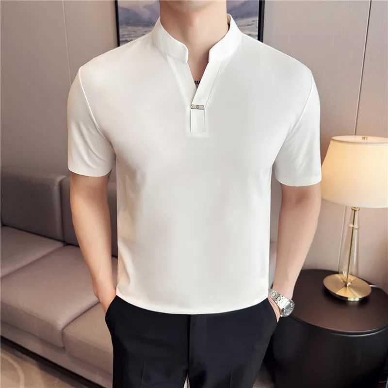 High Stretch Short Sleeved Men Polo Shirt 2025 Summer Light and Thin Soft Comfortable Cotton Solid Color Casual Slim Fit T-shirt XJ250605