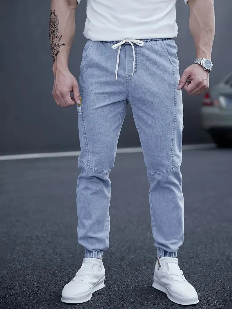 2025 Spring Autumn Black Blue Cargo Jeans Men Streetwear Denim Jogger Pants Baggy Harem Jean Trousers Plus Size 250605Z
