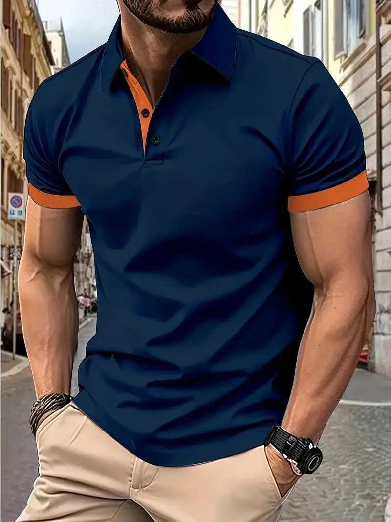 2025 Summer Mens Solid Color Polo Shirt Short-Sleeved Stand-Up Collar Button T-Shirt Mens Casual Street Wear Lightweight Top XJ250605