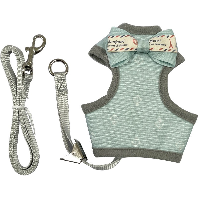 Plaid Pet Harness Leash Set Anti-Break Breathable Cat Dog Vest Harness with Bow Bell for Outdoor Walking