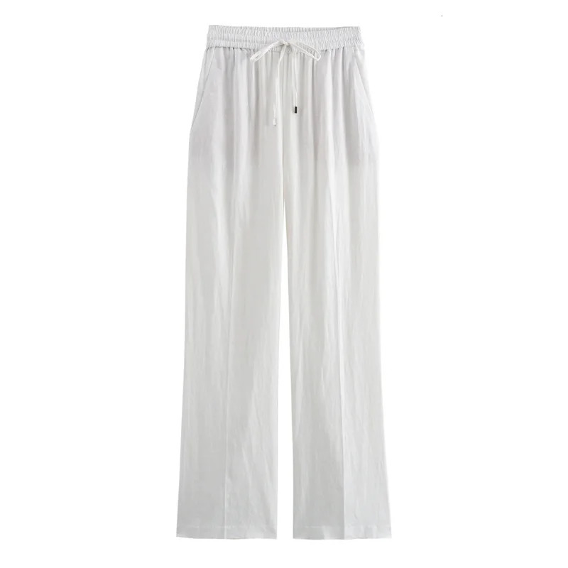 TRAF Woman Trousers White Black High Waist Pants for Women Pleated Wide Leg Womens Autumn Straight Baggy Woman 250604