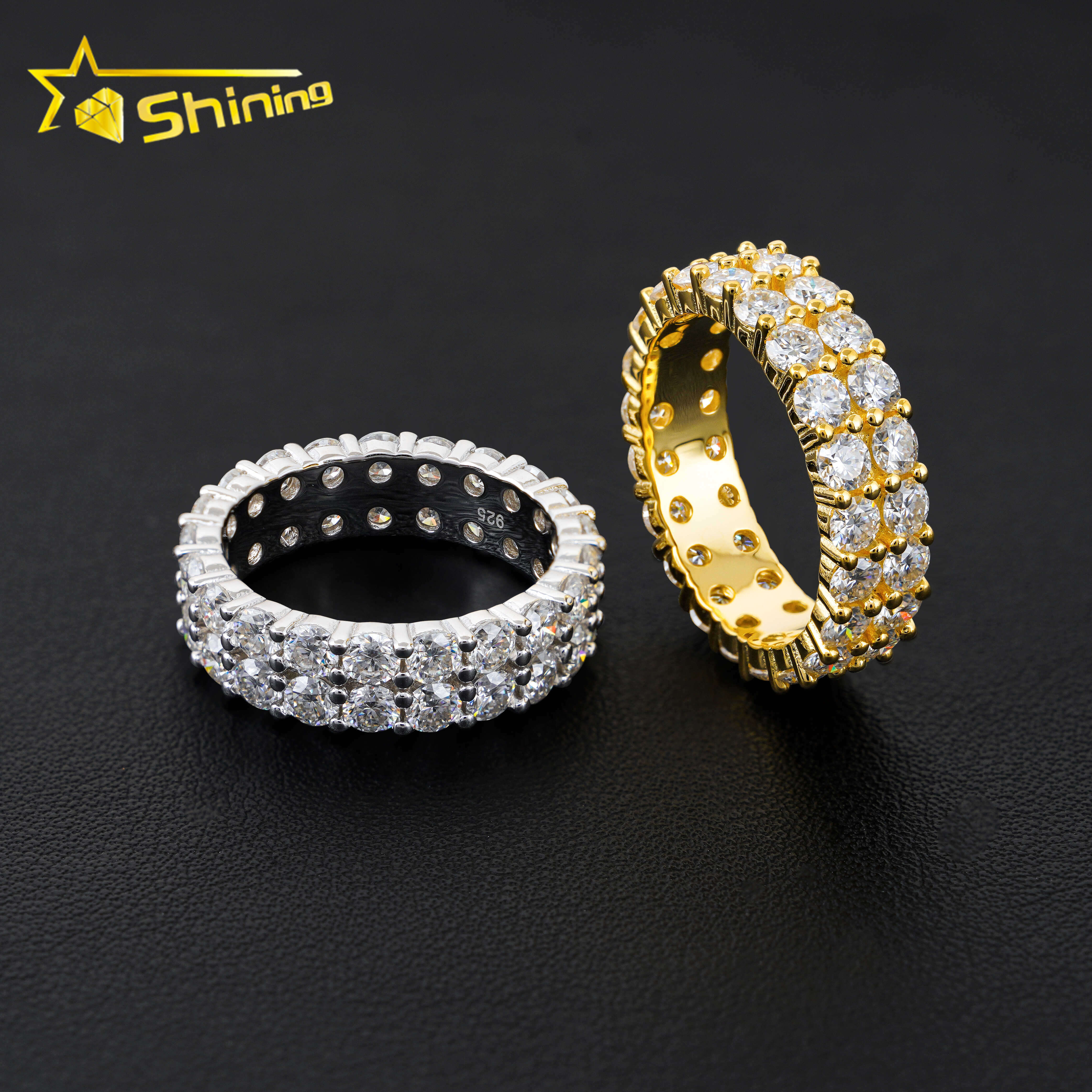 GRA Certificated 925 Sterling Silver 2rows Design Eternity VVS Moissanite Ring Custom Women Wedding Engagement Band Rings