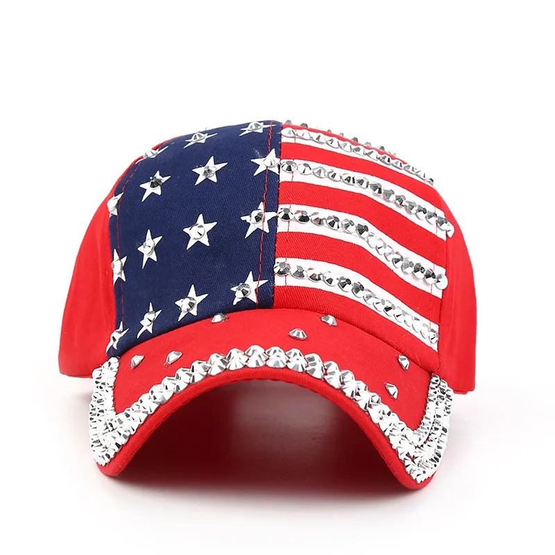 Men Women Baseball Cap USA Flag Diamond Rivet Unisex Adjustable Rap Rock Hats Fashion Gorras 250603